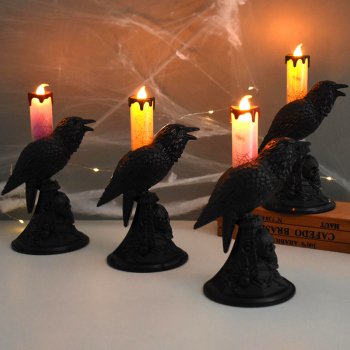 Black Crow Statue with LED Candle Lights