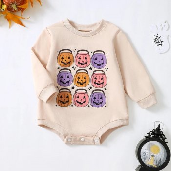 Pumpkin Basket Print Long Sleeve Jumpsuit