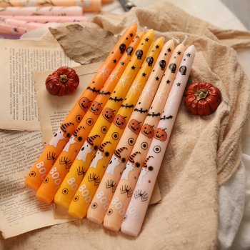 10″ Halloween Ghost Taper Candle - Painted Orange Decorative Candle for Home and Events