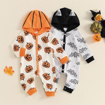 Baby Halloween Bat Print Hooded Romper