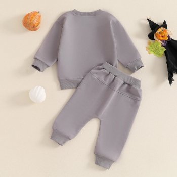 Letter Ghost Print Long Sleeve Sweatshirt & Elastic Sweatpants Set