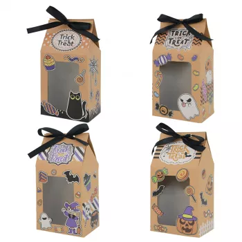 Halloween Candy Boxes with Transparent Window – Ghost, Cat, Pumpkin Designs – Trick-or-Treat Party Favor Boxes