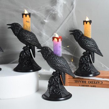 Black Crow Statue with LED Candle Lights