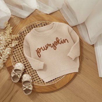 Halloween Pumpkin Embroidered Toddler Knit Sweater