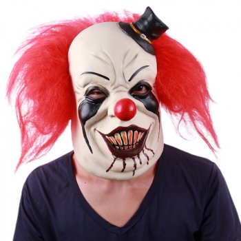Terrifying Latex Mask with Red Hair and Black Hat