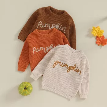 Halloween Pumpkin Embroidered Toddler Knit Sweater