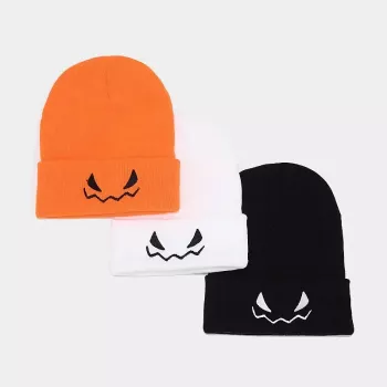Halloween Pumpkin Devil Embroidered Knitted Hat