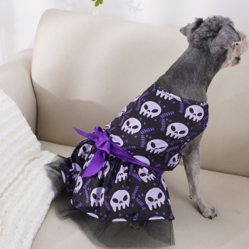 Dog Halloween Skull Dress – Comfortable, Washable, Polyester Pet Costume for Puppies