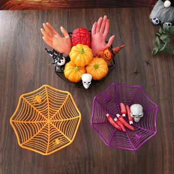 Colorful Halloween Plastic Basket with Spider Web Design