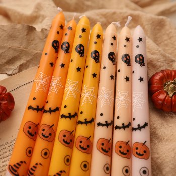 10″ Halloween Ghost Taper Candle - Painted Orange Decorative Candle for Home and Events