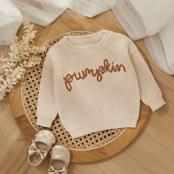 Halloween Pumpkin Embroidered Toddler Knit Sweater