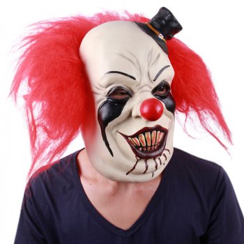 Terrifying Latex Mask with Red Hair and Black Hat