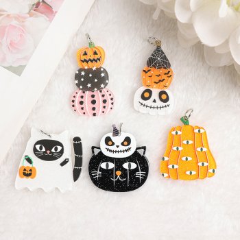 10 Pcs Halloween Charms - Acrylic Skull, Pumpkin, and Cat Pendants for DIY Jewelry and Keychains