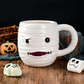 Halloween 3D Skull Ceramic Mug - Large Capacity Hand-Painted Cup