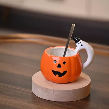 Witch Cauldron Mug - Black Ceramic Halloween Coffee Mug with Sturdy Handle