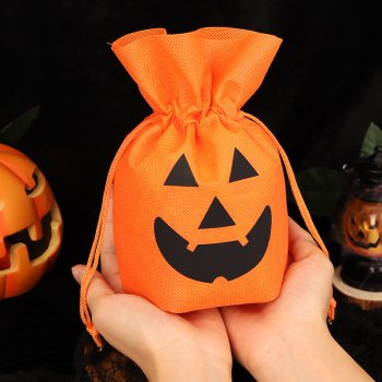 10-Pack Halloween Pumpkin Drawstring Gift Bags