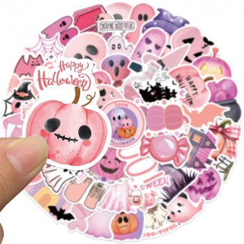 50pcs Pink Cartoon Halloween Pumpkin Ghost Stickers