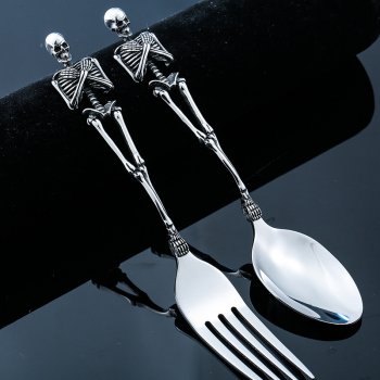 Vintage Titanium Steel Skeleton Skull Fork & Spoon Set