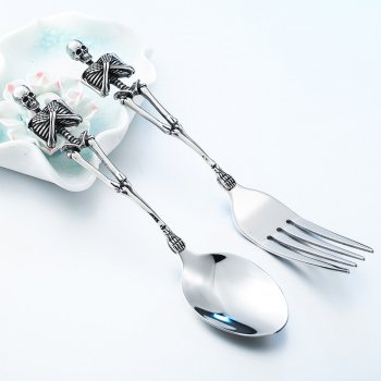Vintage Titanium Steel Skeleton Skull Fork & Spoon Set