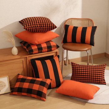 Halloween Plaid Throw Pillow Covers