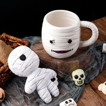 Halloween 3D Skull Ceramic Mug - Large Capacity Hand-Painted Cup