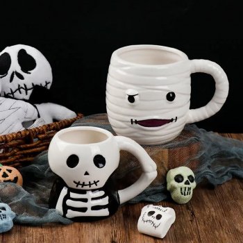 Halloween 3D Skull Ceramic Mug - Large Capacity Hand-Painted Cup