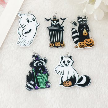 10-Piece Halloween Charms - Acrylic Raccoon & Ghost Accessories for DIY Jewelry