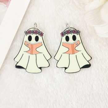 6Pcs Acrylic Halloween Ghost & Flower Charms