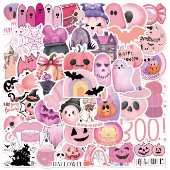 50pcs Pink Cartoon Halloween Pumpkin Ghost Stickers