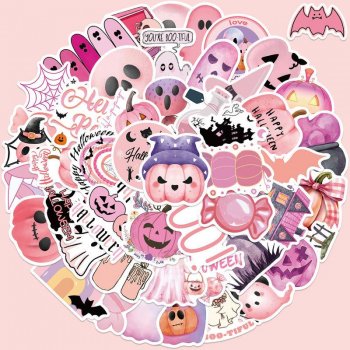 50pcs Pink Cartoon Halloween Pumpkin Ghost Stickers