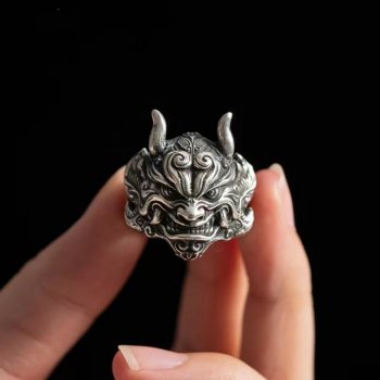 Vintage Devil Mask Silver Ring