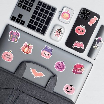 50pcs Pink Cartoon Halloween Pumpkin Ghost Stickers