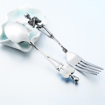 Vintage Titanium Steel Skeleton Skull Fork & Spoon Set