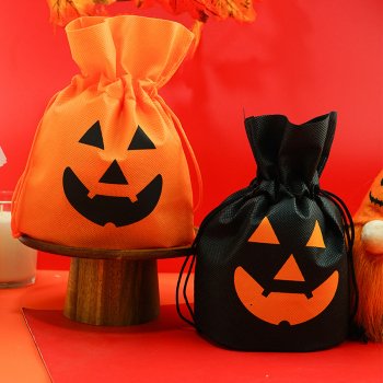 10-Pack Halloween Pumpkin Drawstring Gift Bags