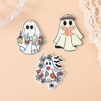 6Pcs Acrylic Halloween Ghost & Flower Charms
