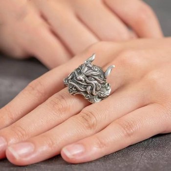 Vintage Devil Mask Silver Ring