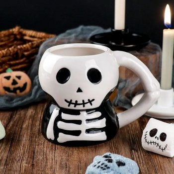 Halloween 3D Skull Ceramic Mug - Large Capacity Hand-Painted Cup