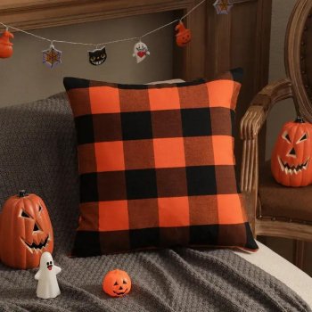 Halloween Plaid Throw Pillow Covers