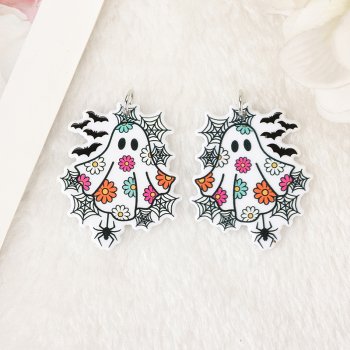 6Pcs Acrylic Halloween Ghost & Flower Charms