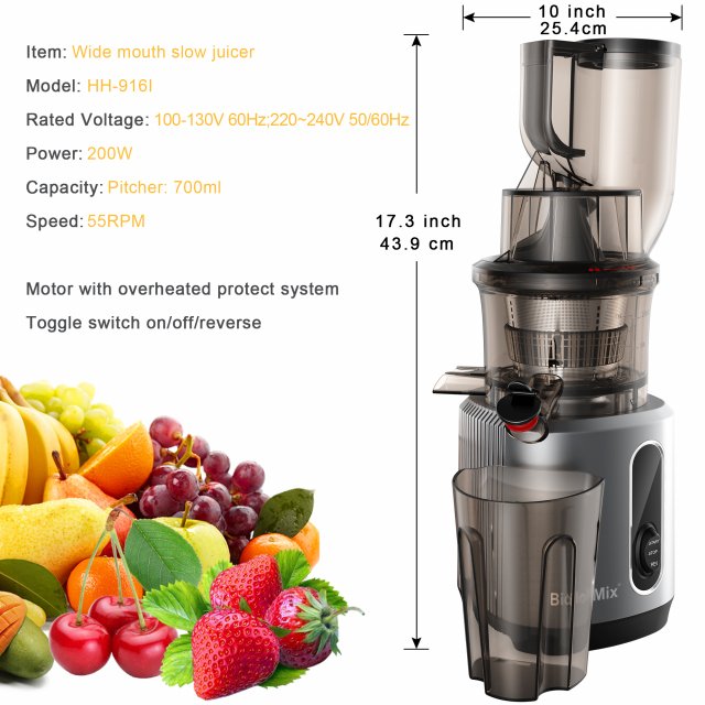 Cold Press Juicer with 3-Inch Wide Feed Chute, 200W Slow Masticating Juice Extractor