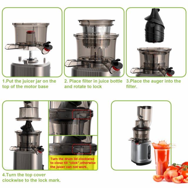 Cold Press Juicer with 3-Inch Wide Feed Chute, 200W Slow Masticating Juice Extractor