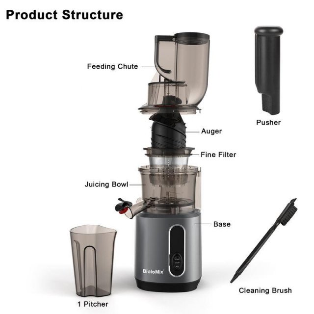 Cold Press Juicer with 3-Inch Wide Feed Chute, 200W Slow Masticating Juice Extractor