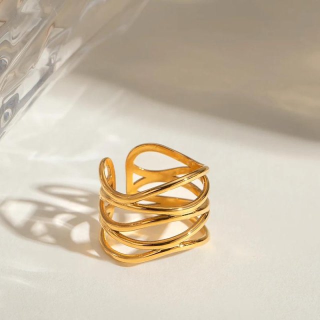 Fashion Stainless Steel Multi-Layer Hollow Open Ring 18K PVD Plated - Image 3