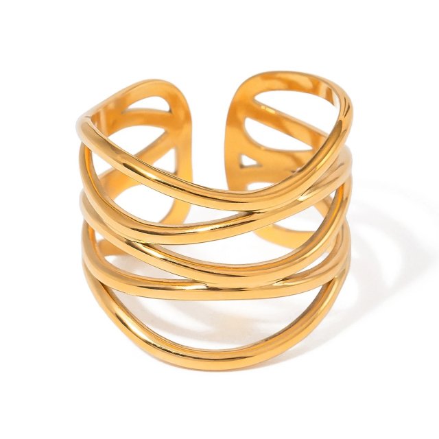 Fashion Stainless Steel Multi-Layer Hollow Open Ring 18K PVD Plated - Image 6