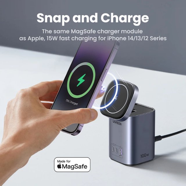 100W GaN Desktop Charger with Magnetic Wireless Charging for iPhone & Laptop - Image 5