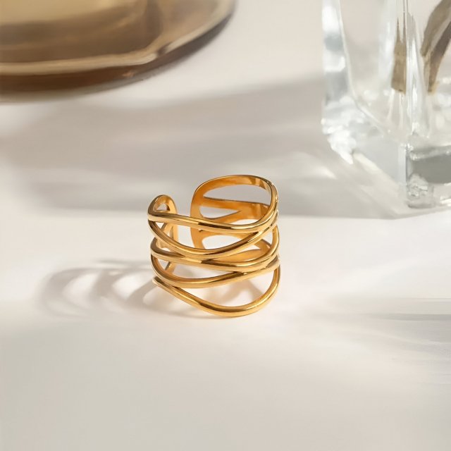Fashion Stainless Steel Multi-Layer Hollow Open Ring 18K PVD Plated - Image 5
