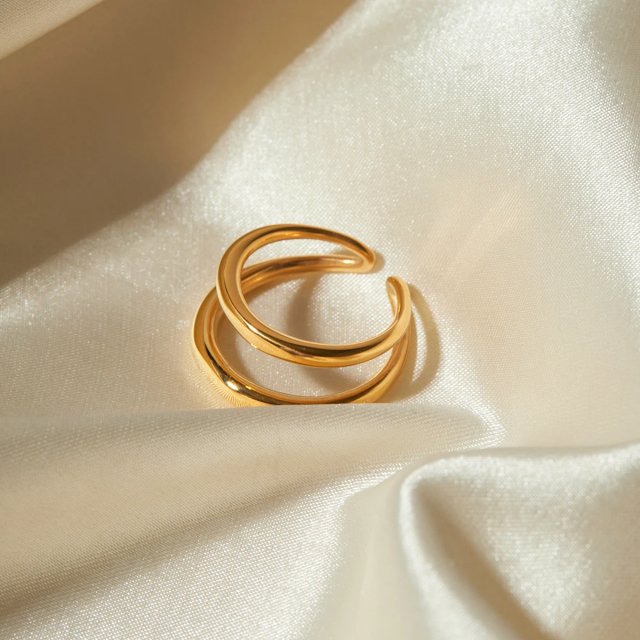 18K Gold Plated Geometric Double Layer Opening Ring for Women - Image 4