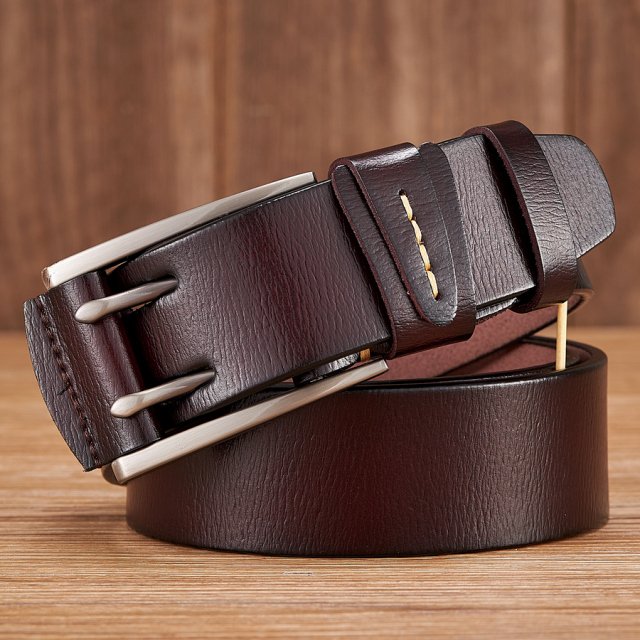 4CM Genuine Leather Belt for Men with Double Pin Buckle - Image 3