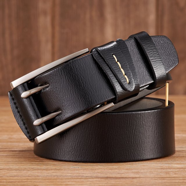 4CM Genuine Leather Belt for Men with Double Pin Buckle - Image 5