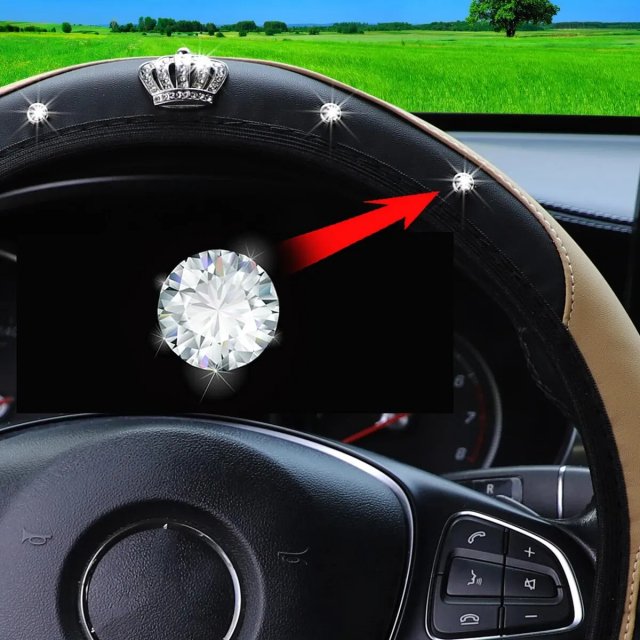 Artificial Diamond Crown Steering Wheel Cover - Image 4